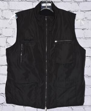 RIVAMONTI Quilted Lined Utility Sleeveless Black Vest Zipper Front Size S